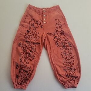 POL Barrel Pants - Coral with Black Embroidery
